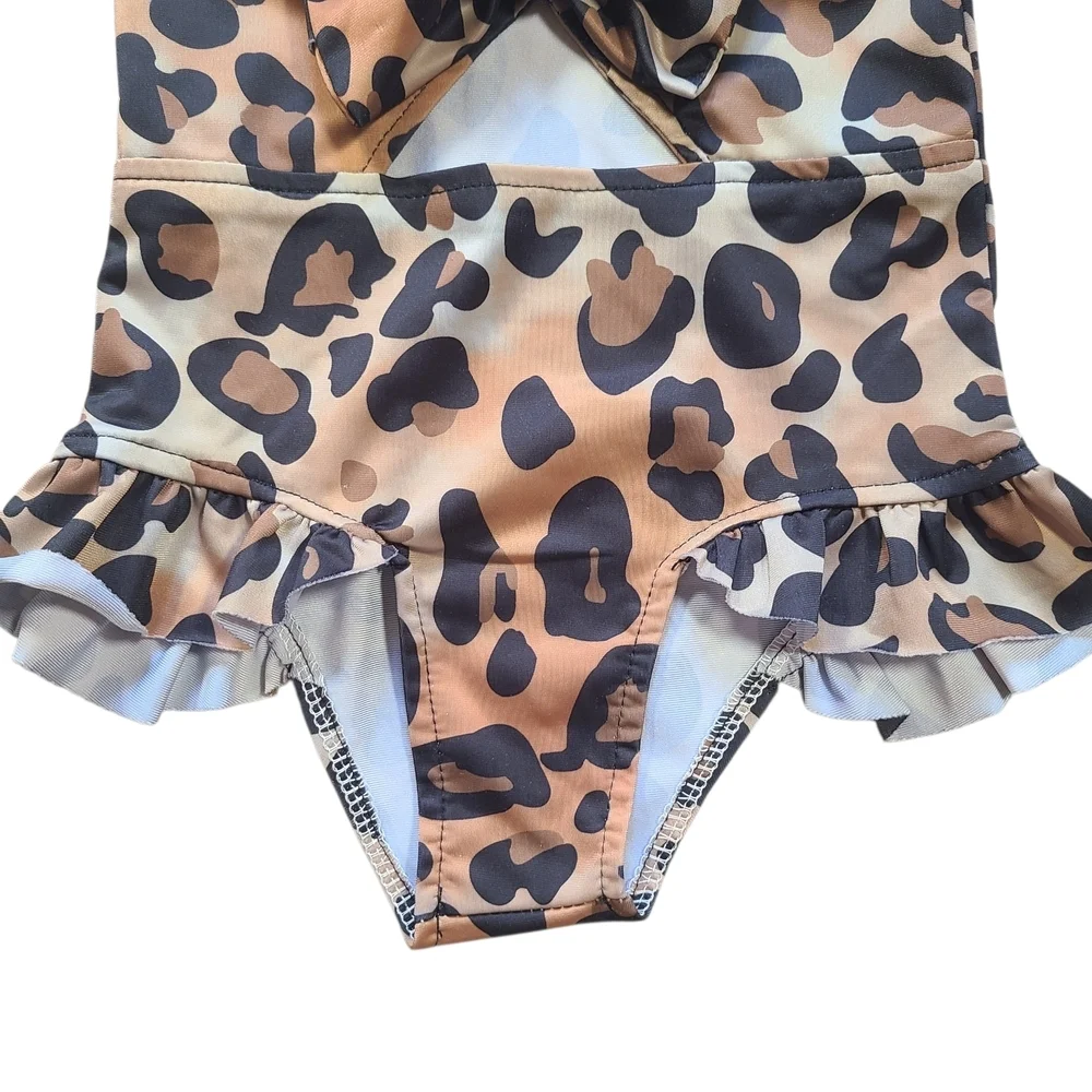 Toddler Leopard One-Piece Swimsuit 2-3Y Ruffle Bow Cutout Bathing Suit